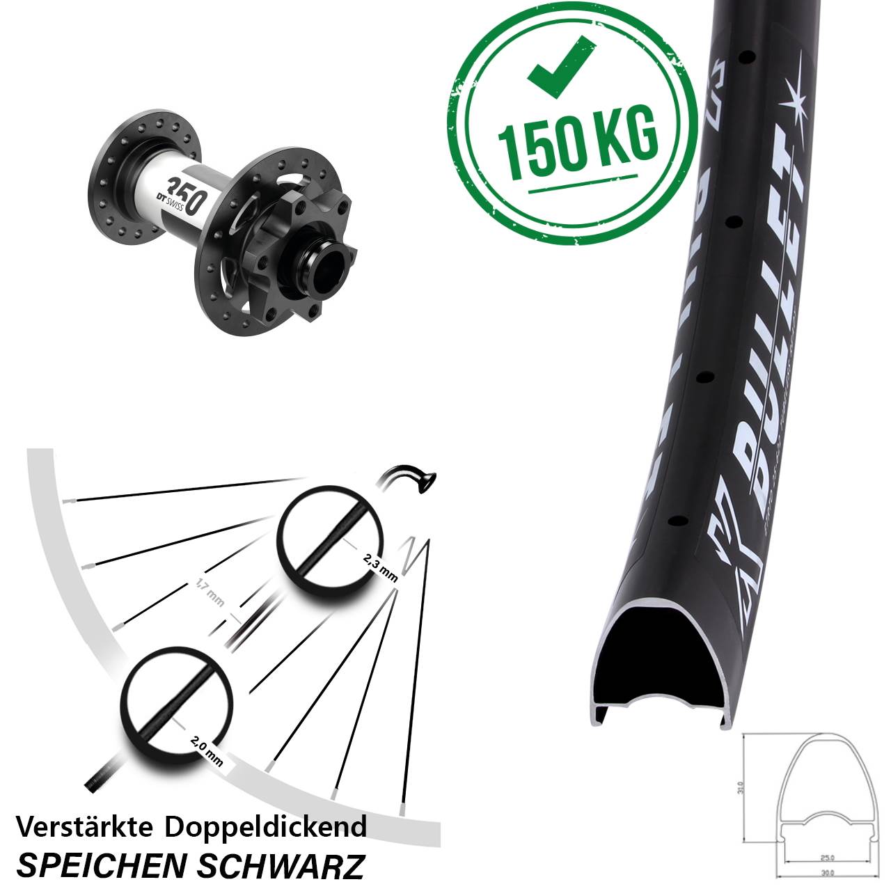 KX Bullet DT Swiss 350 28-29 Zoll 6-Loch Vorderrad 12x100