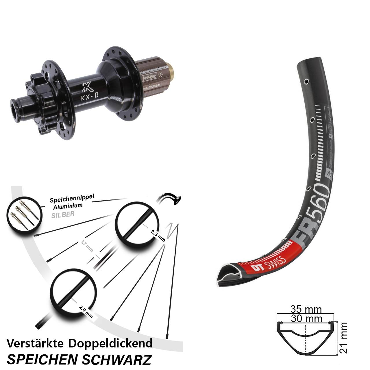 DT Swiss FR560 KX-B 26 Zoll Hinterrad 6-Loch 12x148 Boost 8-11 fach HG