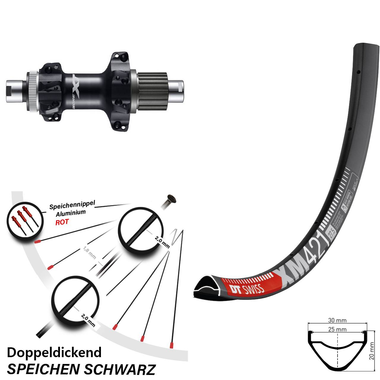 Hinterrad 29 Zoll DT Swiss XM 421 Shimano Deore XT FH-M8110-BS Straightpull Micro Spline