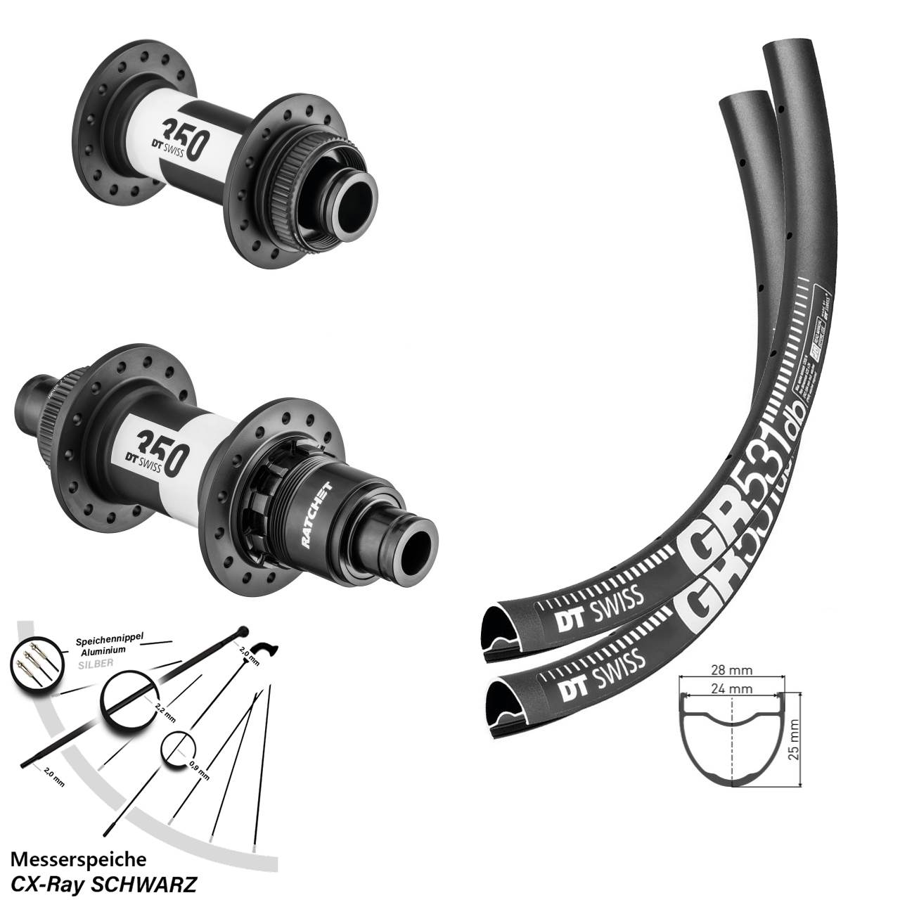 DT Swiss GR531-350 28-29 Zoll Centerlock Laufradsatz 15x100 12x142 CX-Ray XDR 11-12 fach
