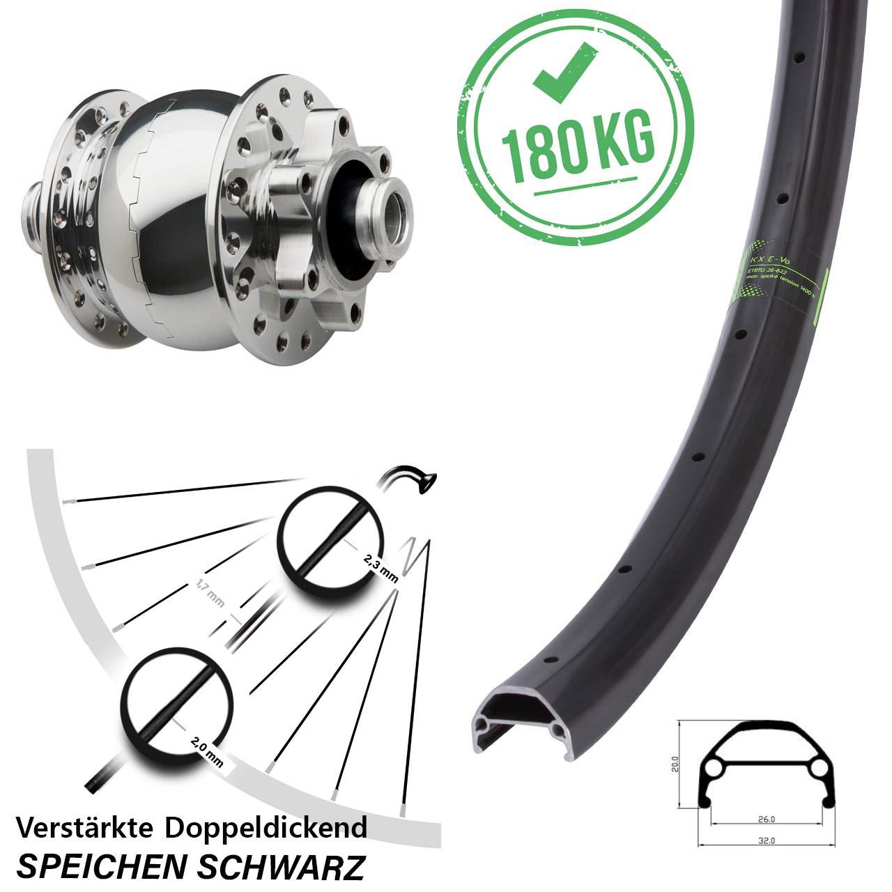 Vorderrad 29 Zoll KX Evo vestärkt SON 28-12 Disc 6-Loch Nabendynamo 12x100 mm