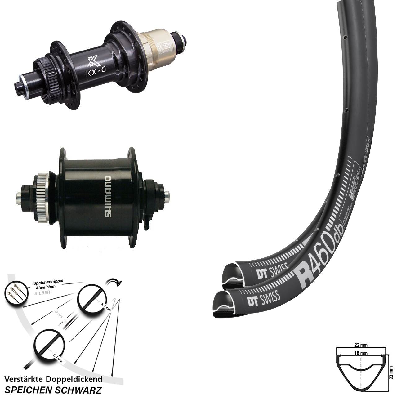 Laufradsatz für Schnellspanner 28 Zoll DT Swiss R 460 KX-G Shimano DH-UR700-3D XDR
