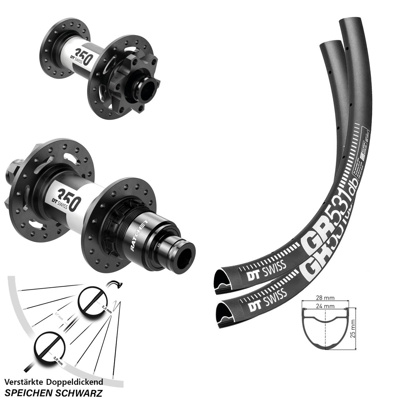 Disc Laufradsatz 28 Zoll DT Swiss GR531 350 SRAM XD 12x100/142