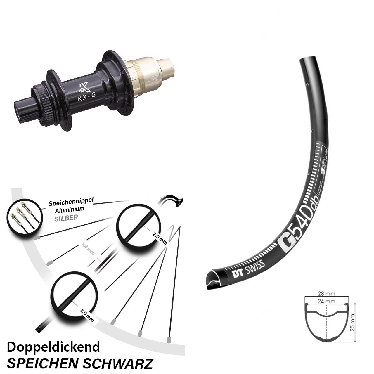 28/29 Zoll DT Swiss G 540 Gravel Hinterrad mit KX-G Nabe Sram XDR