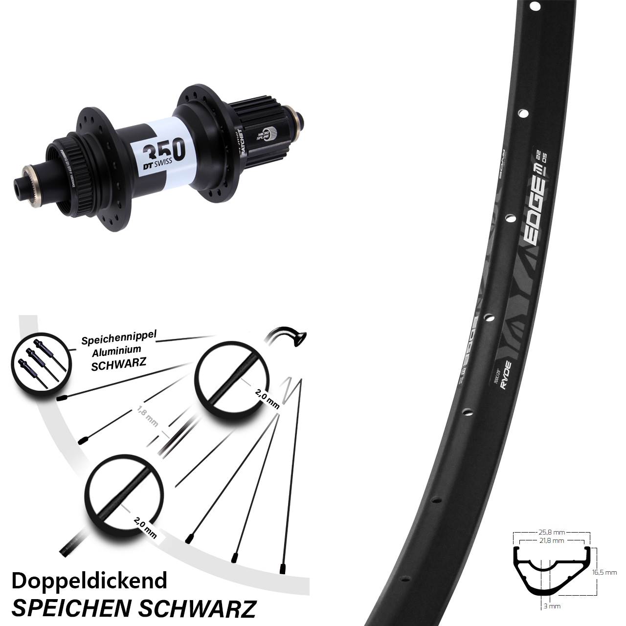 Disc Hinterrad QR 28 Zoll Ryde Edge M22 DT Swiss 350 Micro Spline