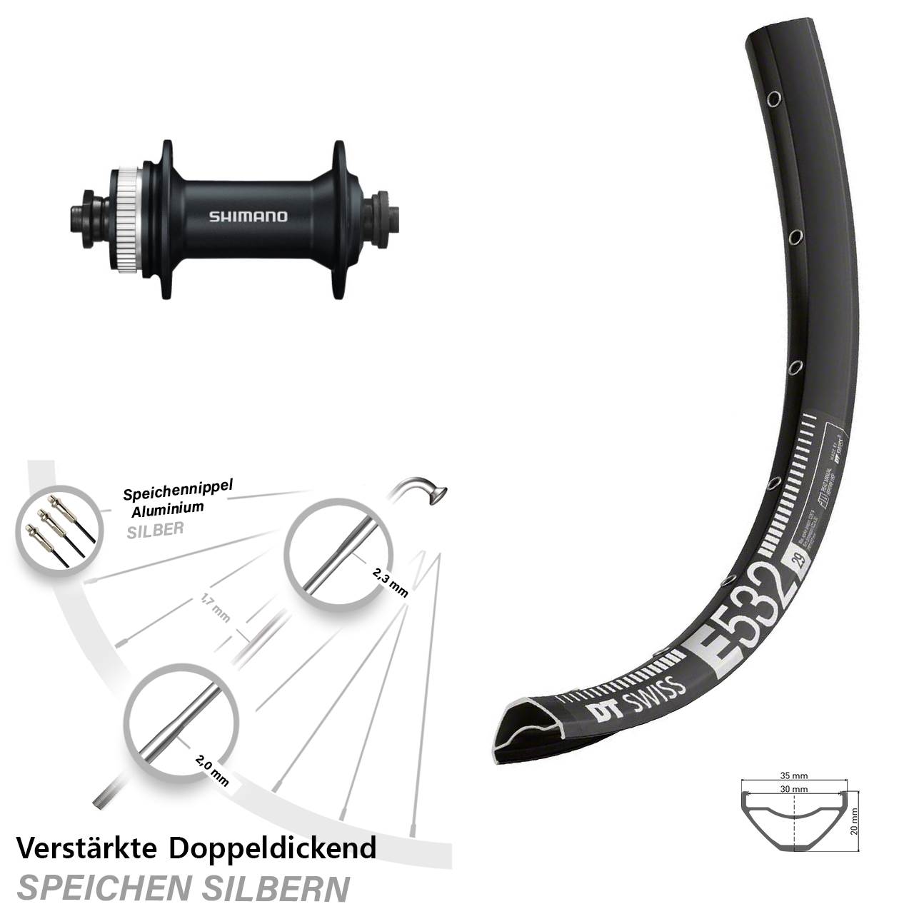 Vorderrad Centerlock 29 Zoll DT Swiss E532 Shimano HB-M4050 QR