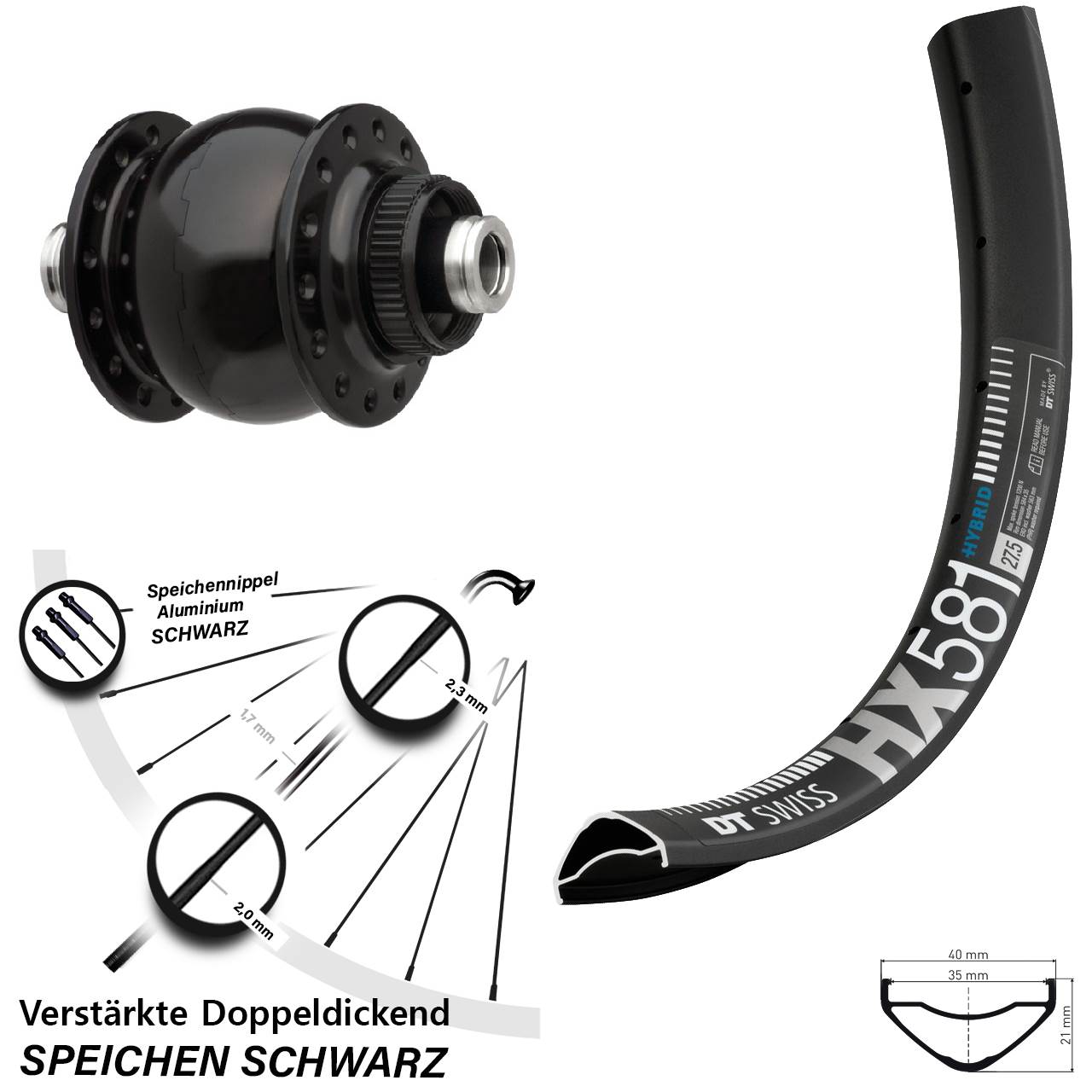 SON 28 DT Swiss HX581 27,5 Zoll Nabendynamovorderrad Centerlock 12x100