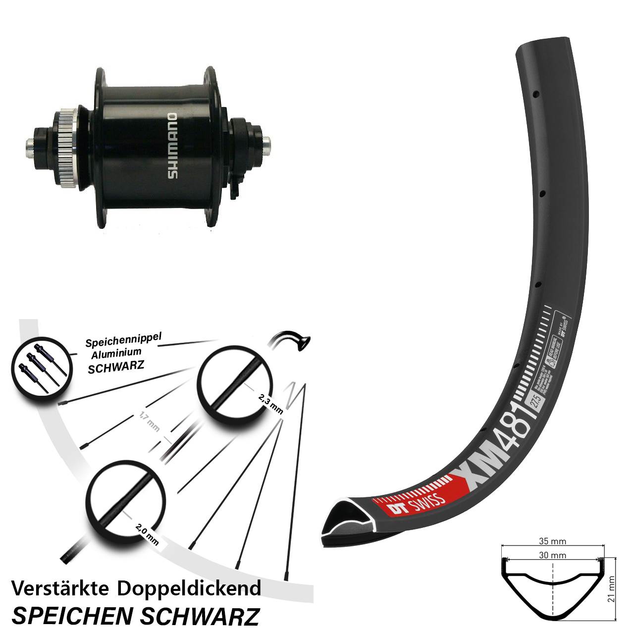 Centerlock Dynamo-Vorderrad QR 27,5 Zoll DT Swiss XM481 Shimano DH-UR700
