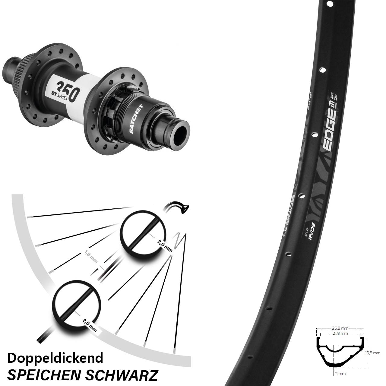 Ryde Edge M22 OS DT Swiss 350 29 Zoll Disc Laufrad 12x148 XD 11-12 fach
