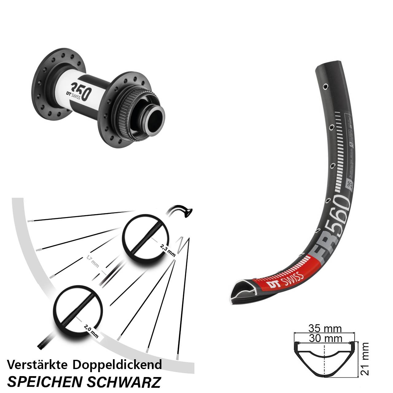 Centerlock Vorderrad 26 Zoll DT Swiss FR 560-350 15x100