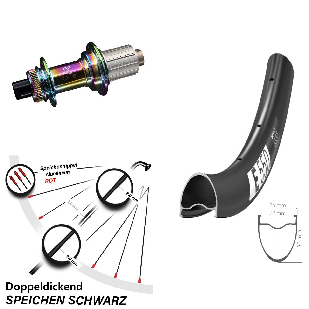 28 Zoll Hinterrad DT Swiss E 550 KX-G 8-12 fach 12x142