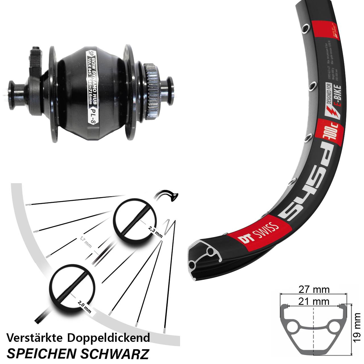 Centerlock Vorderrad mit Dynamo 28-29 Zoll DT Swiss 545d Shutter PL-8 für Schnellspanner