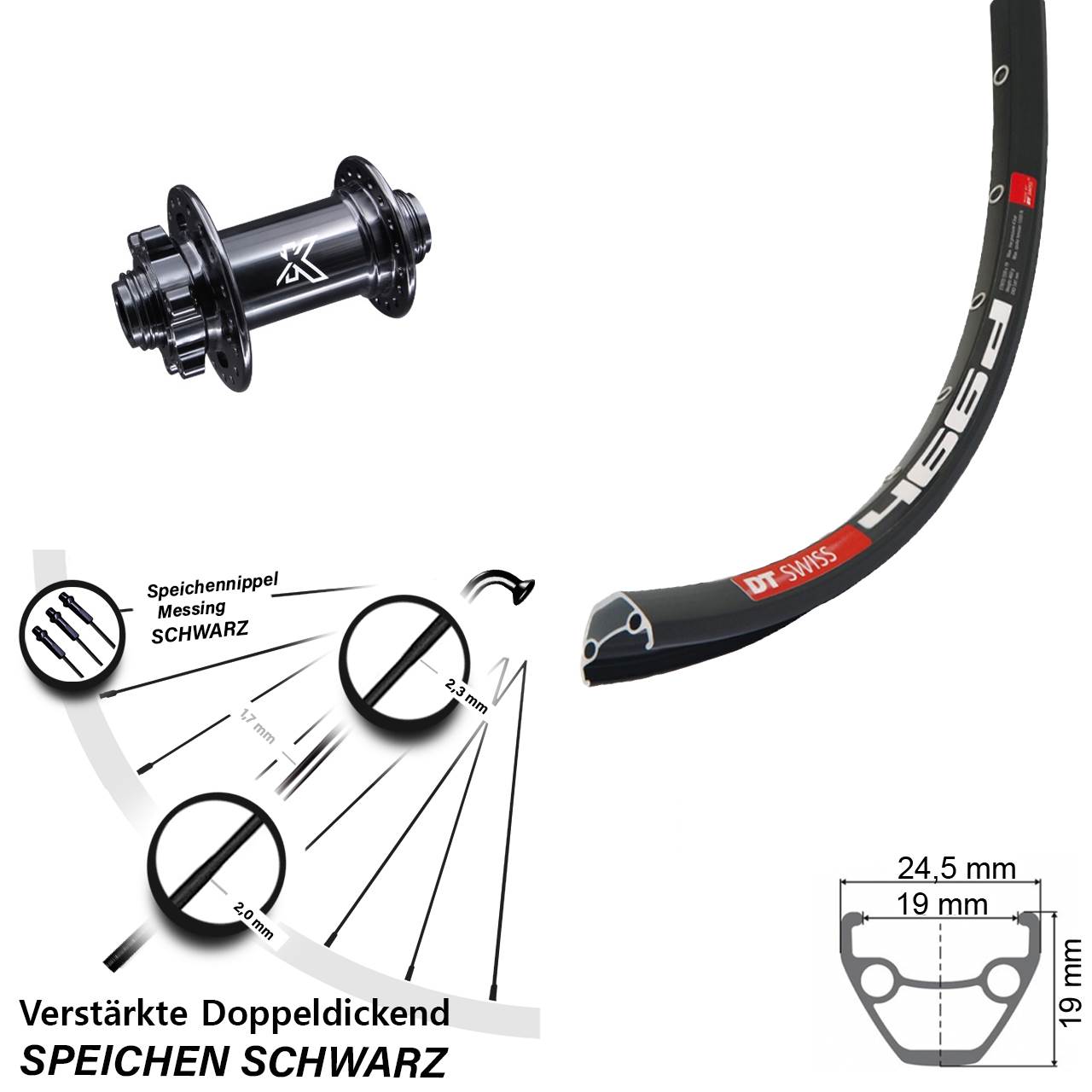 6-Loch Vorderrad 28-29 Zoll DT Swiss 466 KX-M 15x100