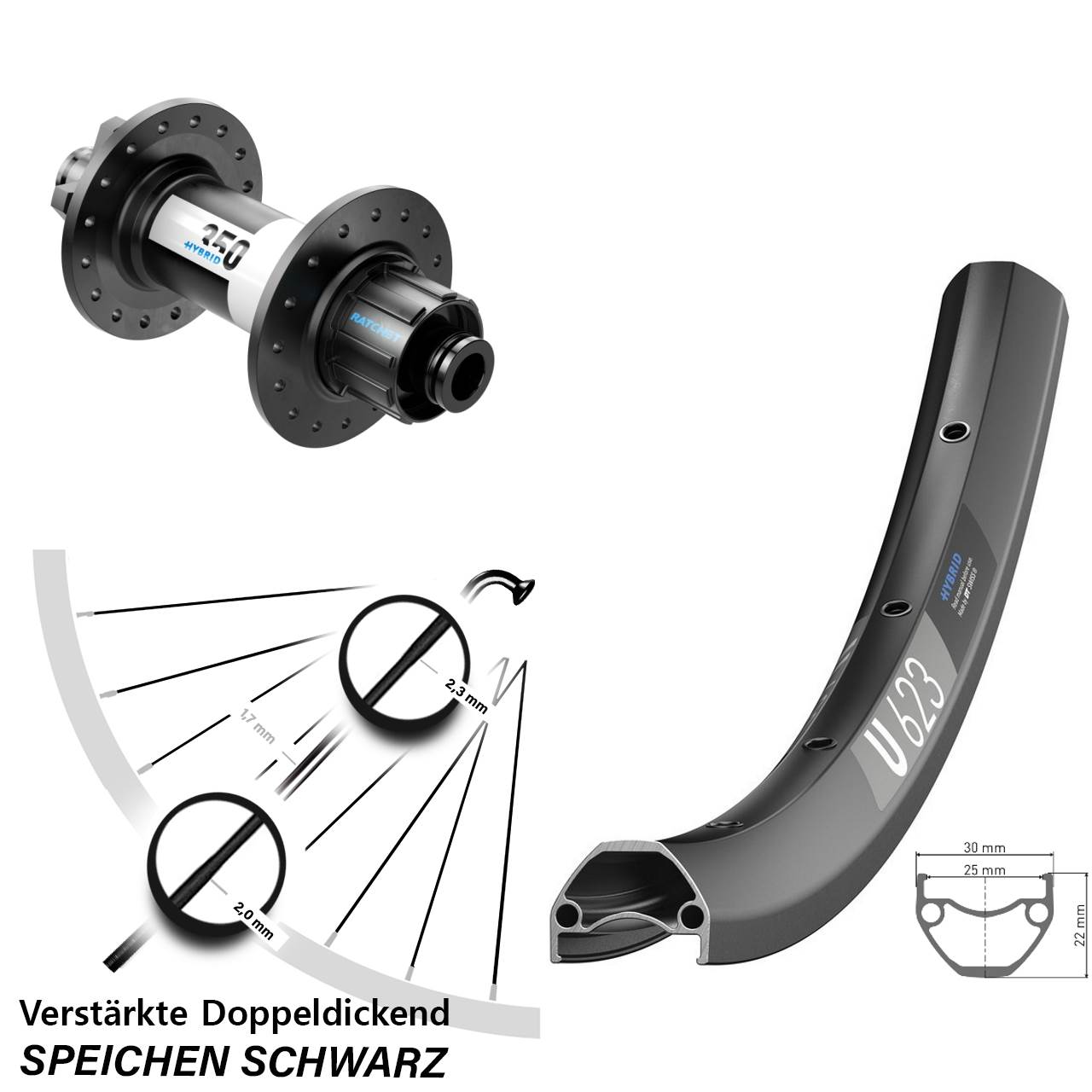 Hinterrad 29 Zoll DT Swiss U623-350 Hybrid Singlespeed 12x142 Disc 6-Loch