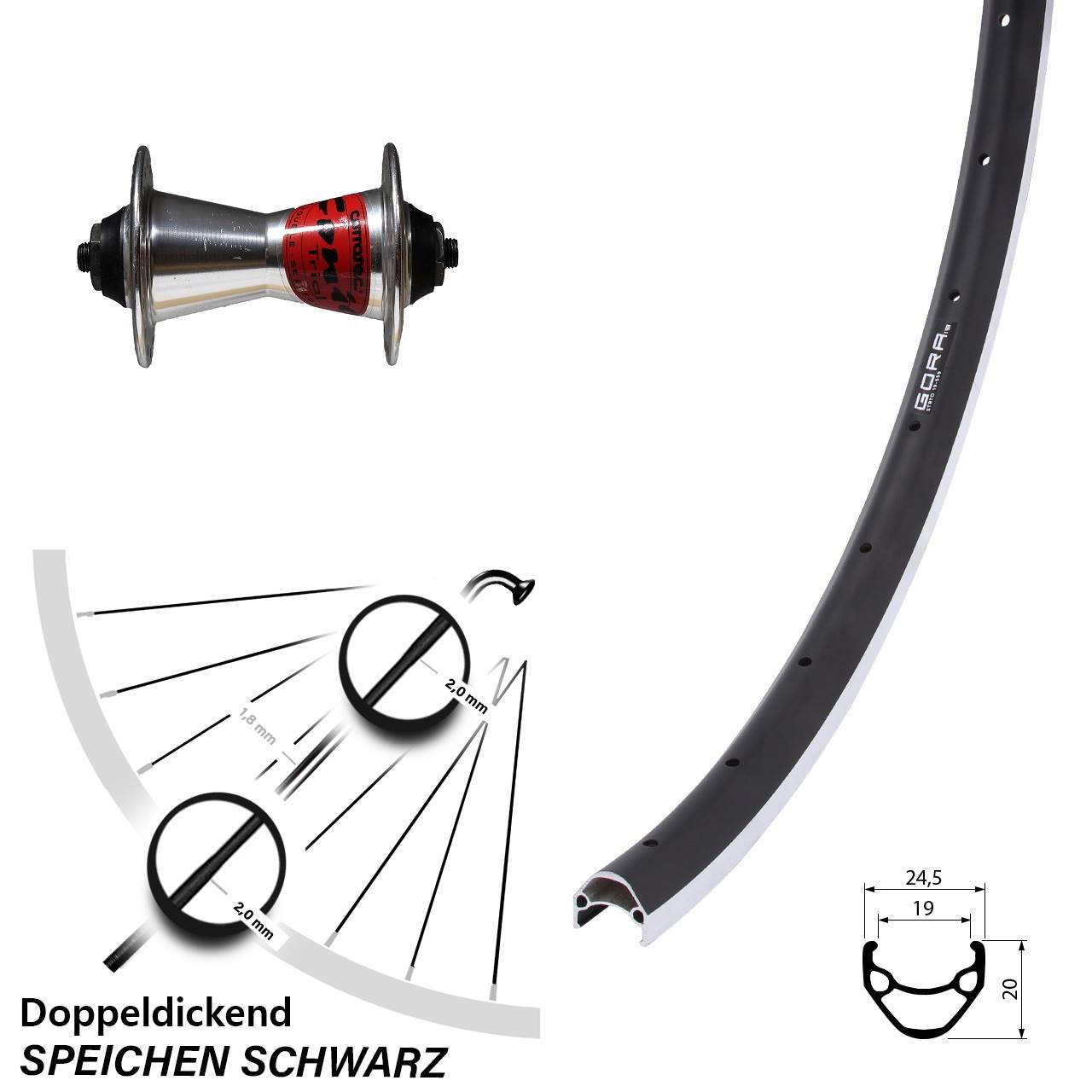 Vorderrad für Schnellspanner 26 Zoll Gora 19 Formula