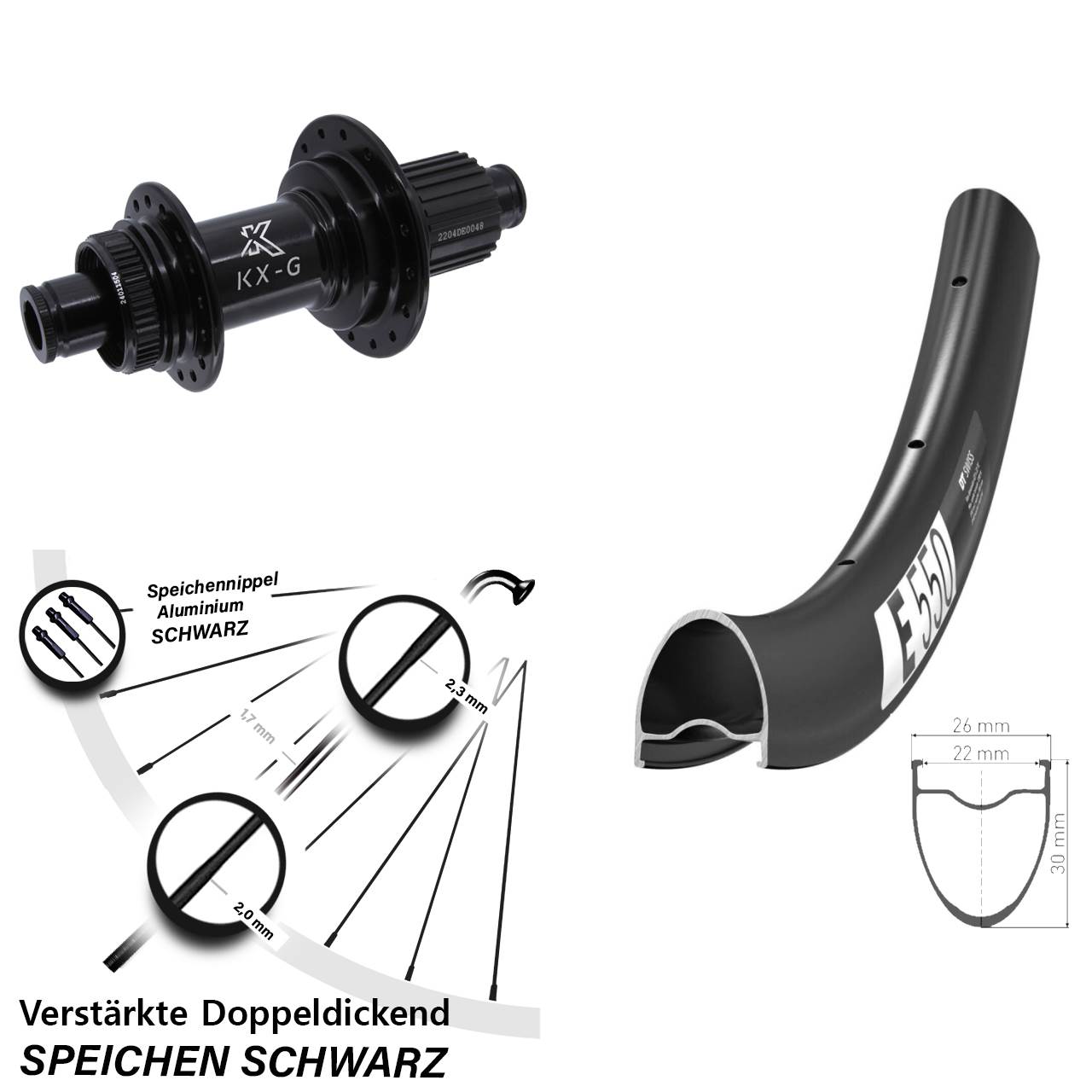 Centerlock Hinterrad 12x142 28 Zoll DT Swiss E550 KX-GS verstärkt Shimano Micro Spline