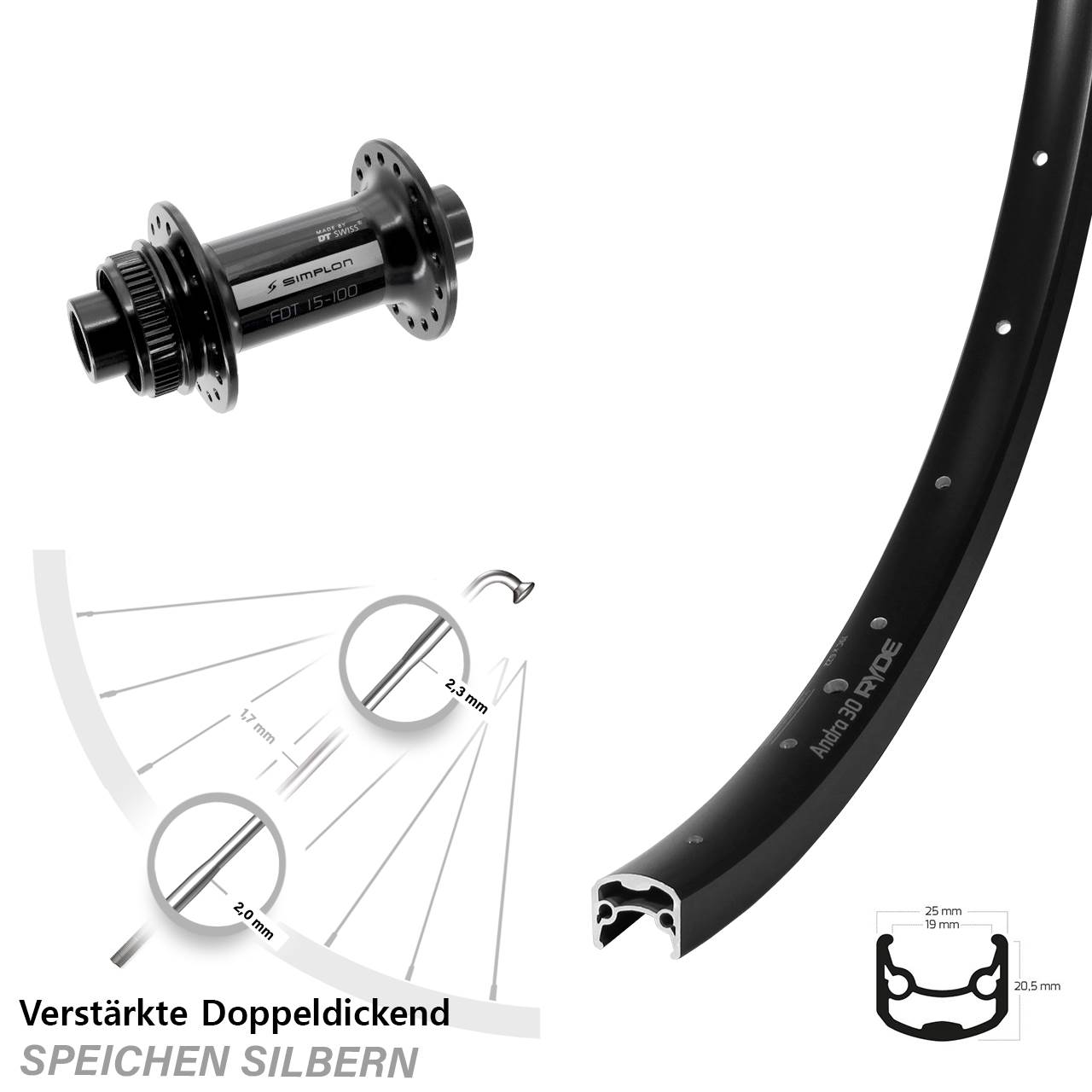 Ryde Andra 30 DT Swiss 370 28 Zoll Vorderrad Centerlock 15x100