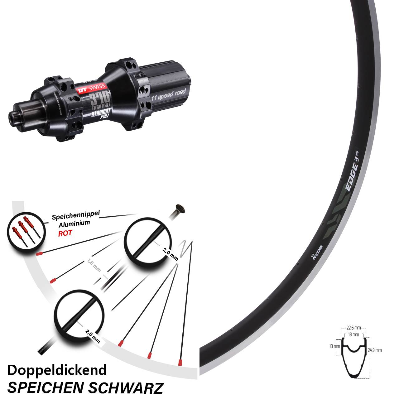 Hinterrad QR 28 Zoll Ryde Edge R 25 DT Swiss 370 11-12 fach