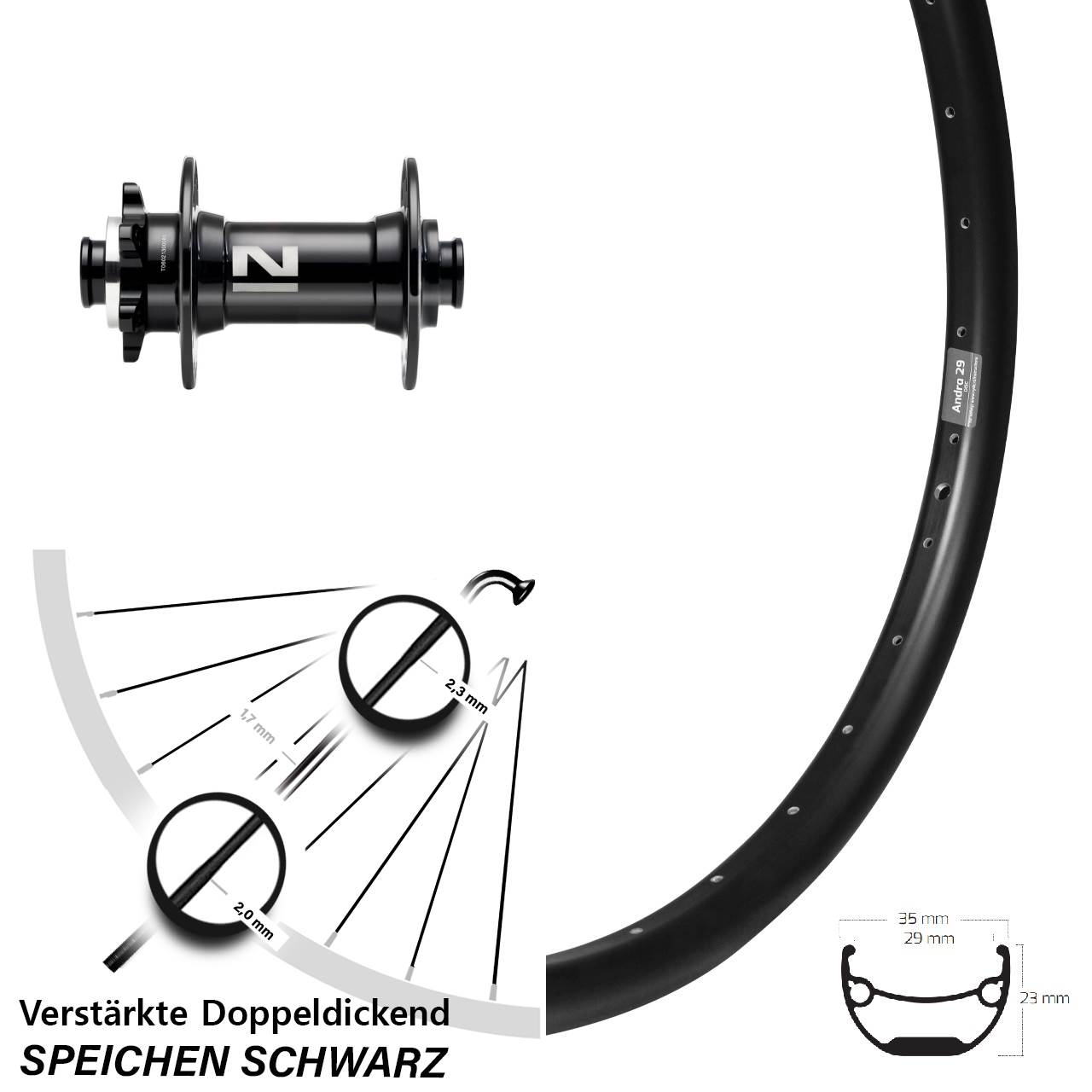 6-Loch Vorderrad 27,5 Zoll Ryde Andra 29 Novatec D041SB 15x110 Boost