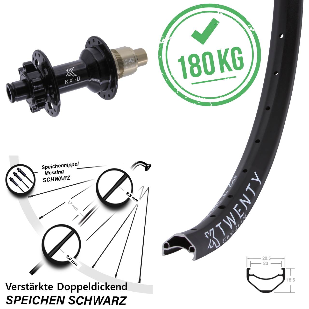 KX-B Twenty 20 Zoll 6-Loch Hinterrad 12x148 XD 11-12 fach