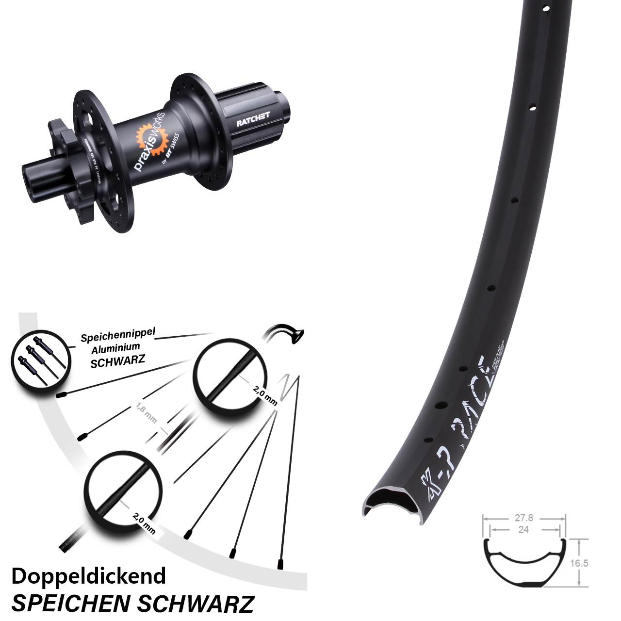 KX-R Race leichtes Hinterrad 29 Zoll DT Swiss 350 SL Nabe Ratchet 36 Shimano 11-fach