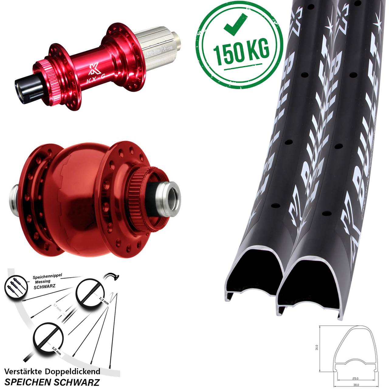 Disc Laufrad-Satz 28-29 Zoll KX-G Bullet OS rot SON 28 8-12 fach HG 12x100/142