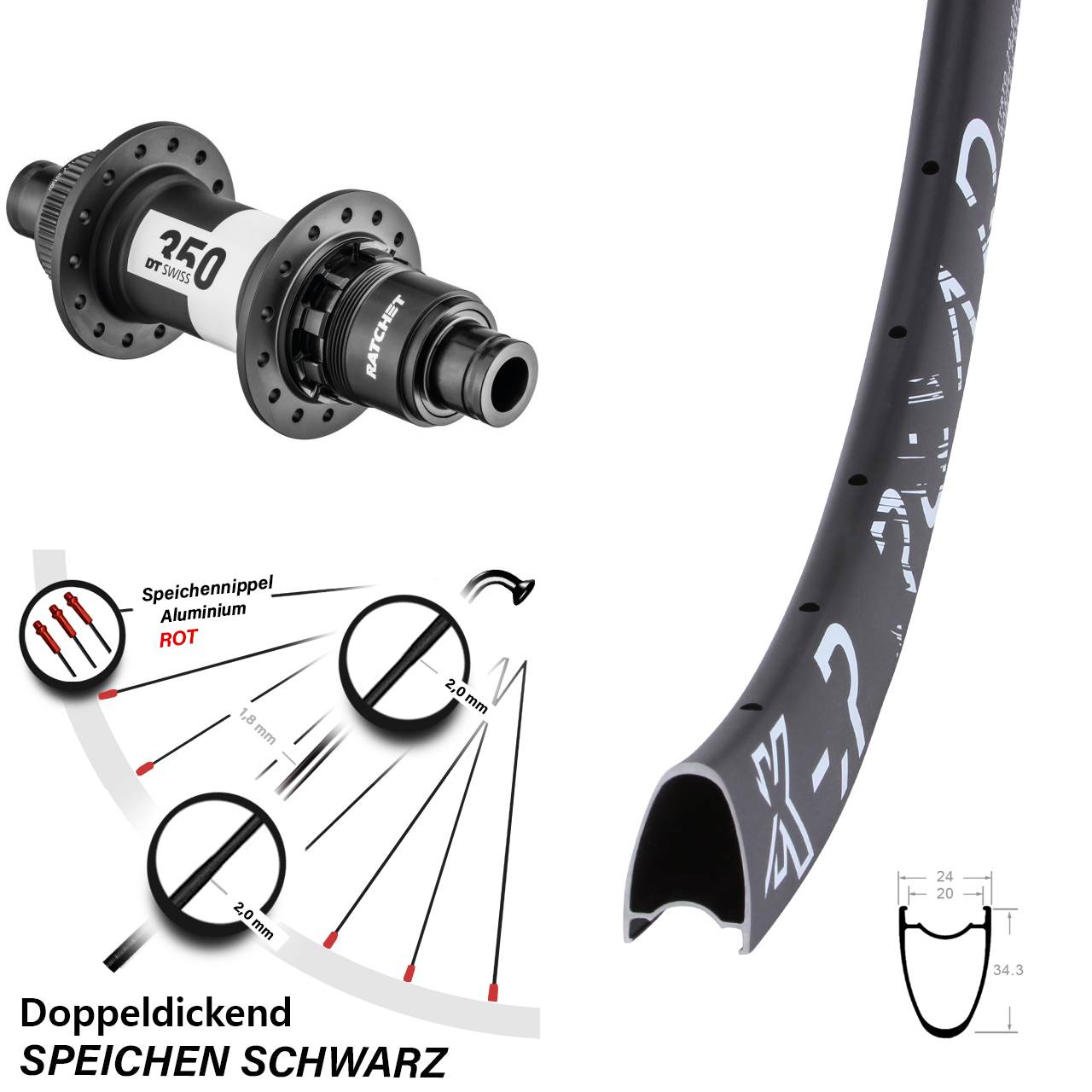 KX-R Road DT Swiss 350 28 Zoll Hinterrad Centerlock 12x142 XD