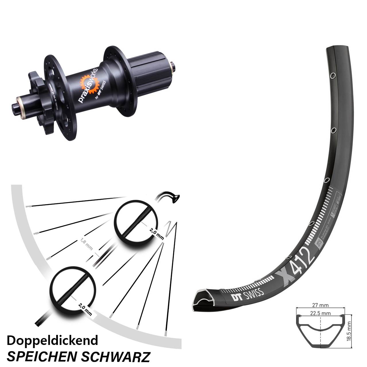 Disc Laufrad 28 Zoll DT Swiss X412-350 8-11 fach für Schnellspanner