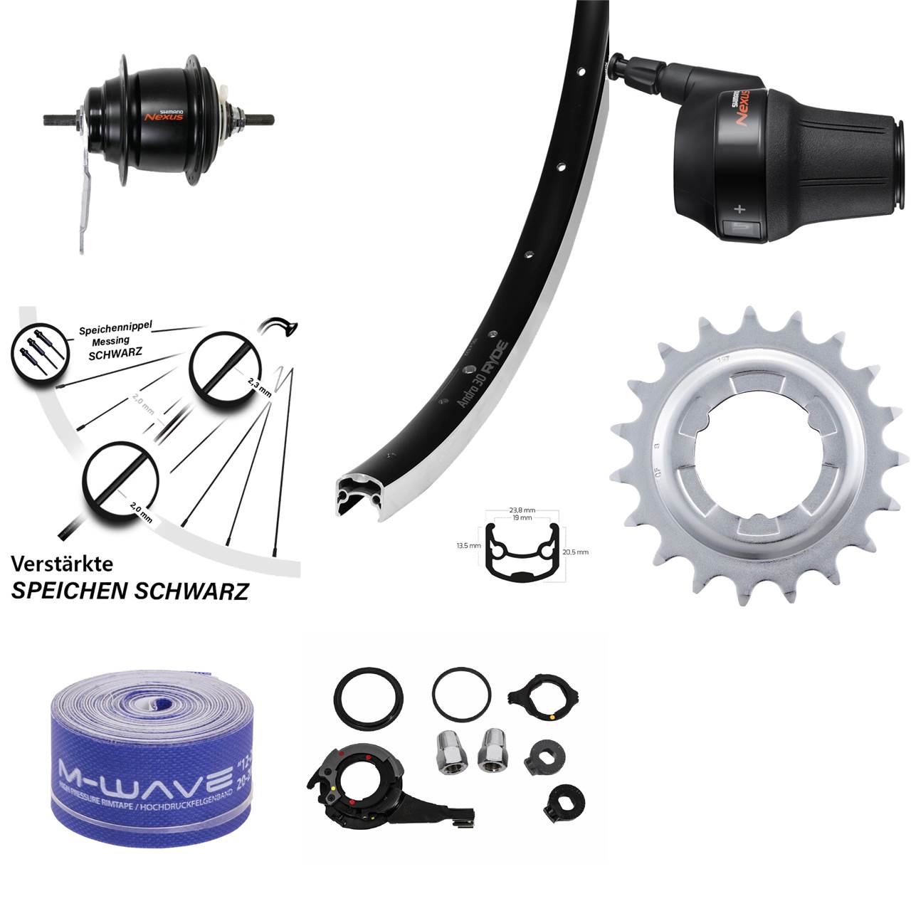 26 Zoll Hinterrad Shimano Nexus 8-Gang Rücktrittbremse Ryde Andra 30