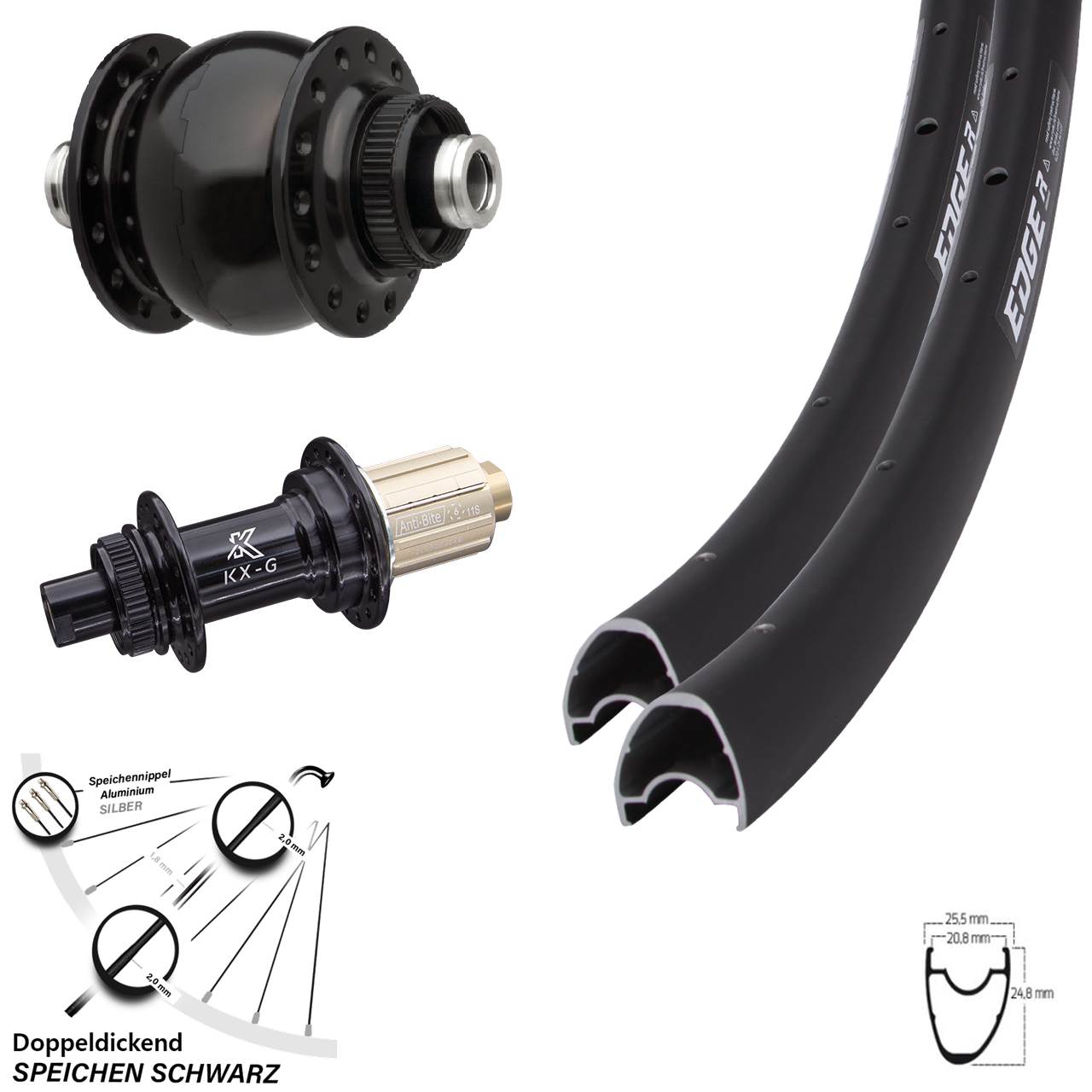 Ryde Edge R25 OS 28 Zoll Laufradsatz Dynamo SON delux KX-G Steckachse 11-fach 24 Speichen