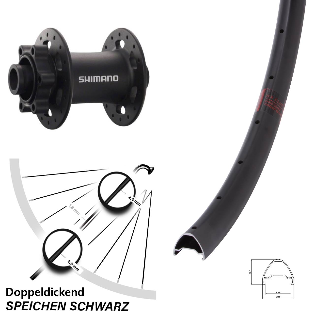 26 Zoll KX Clue Shimano HB-M758 6-Loch Vorderrad 15x100