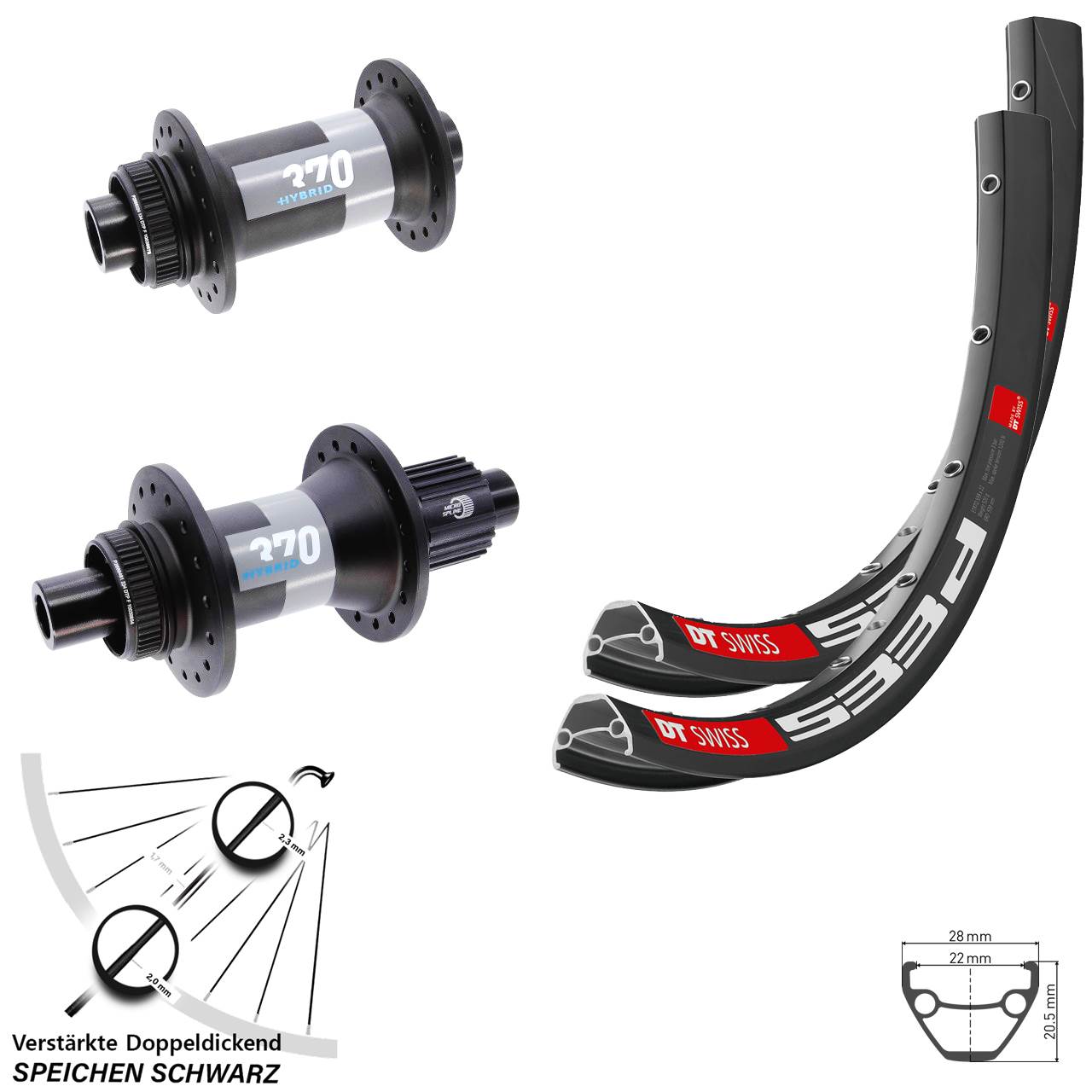 Laufradsatz Centerlock 26 Zoll DT Swiss 533d 370 Hybrid Micro Spline 15x110 12x148