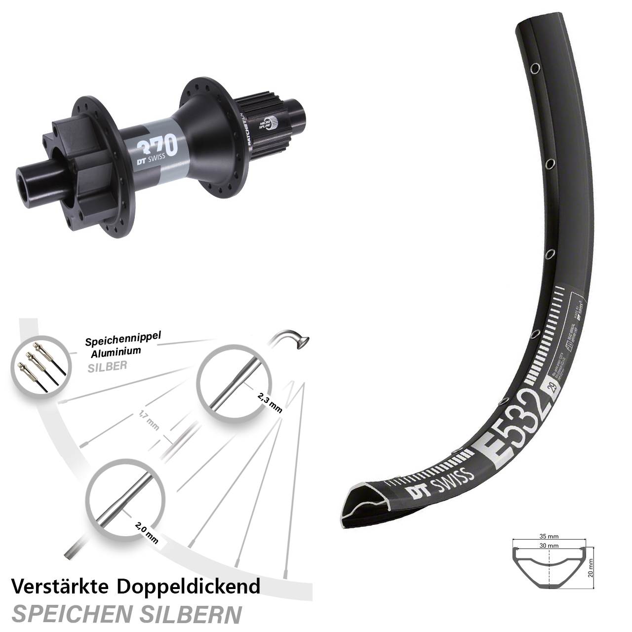 29 Zoll DT Swiss E 532-370 Boost Disc Laufrad 12x148 Micro Spline