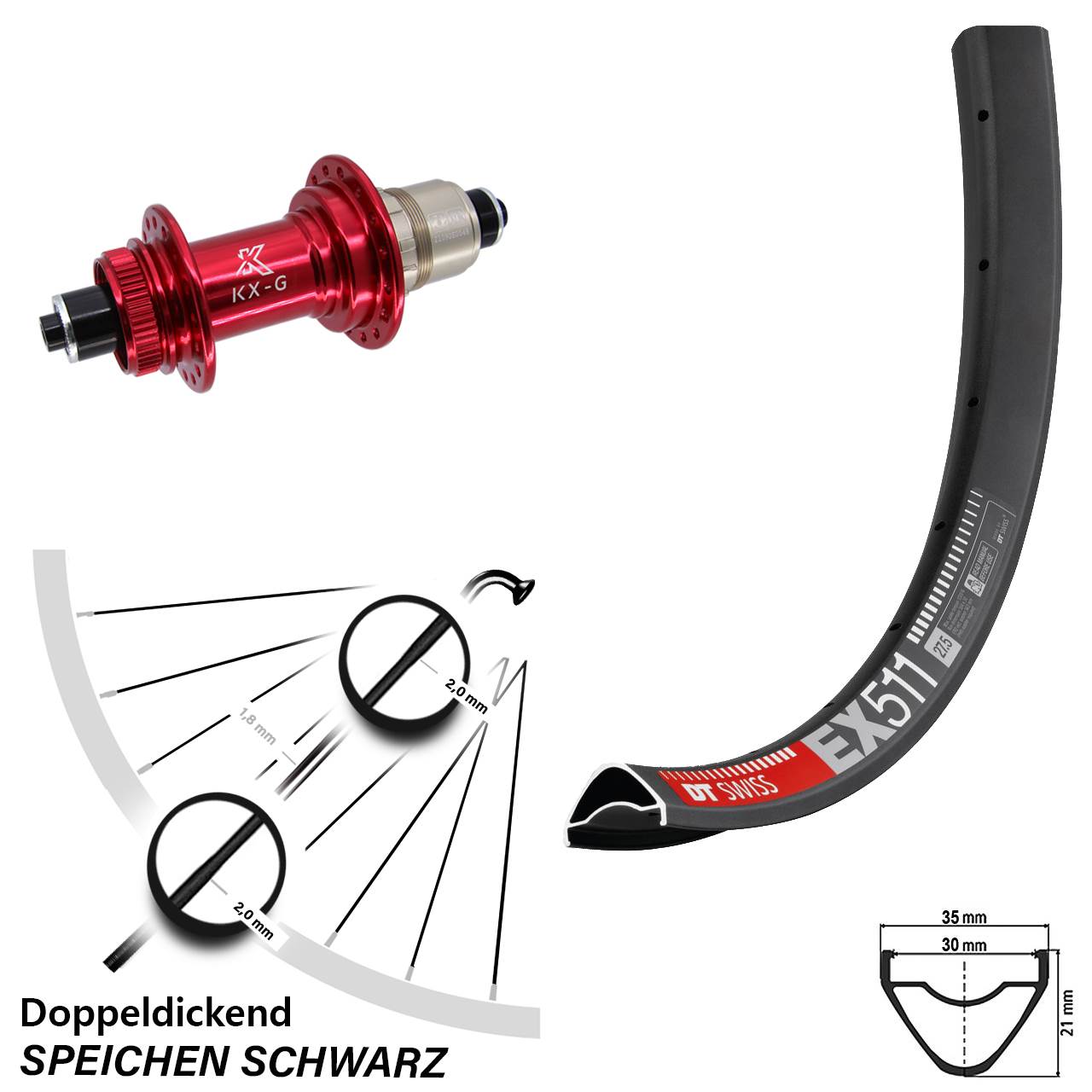 29 Zoll DT Swiss EX 511 KX-G rot XD-R Centerlock Hinterrad QR