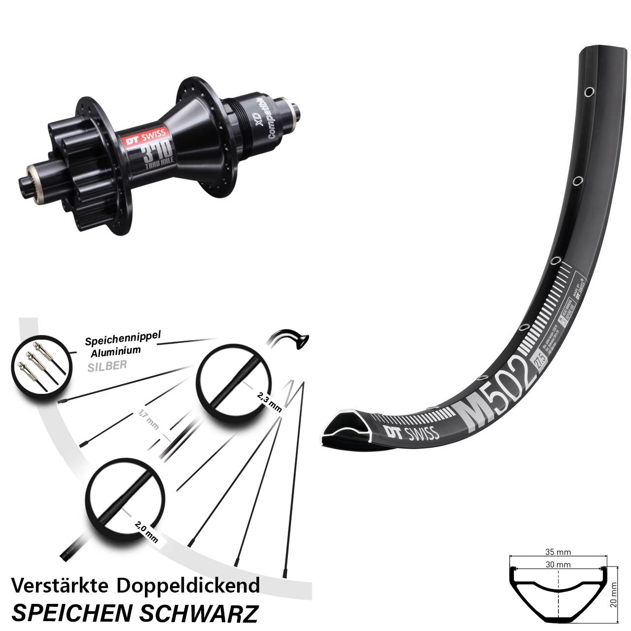 Disc Laufrad 29 Zoll MTB M 502 DT Swiss 370 XD 11-12 fach QR