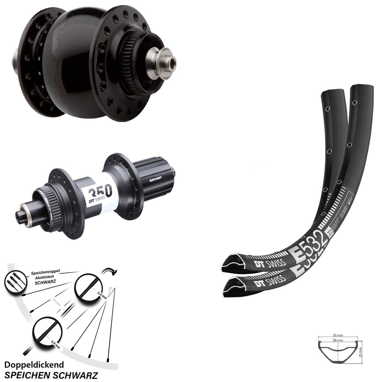 DT Swiss E 532-350 SON 28 29 Zoll Laufrad-Satz für Schnellspanner 8-11 fach HG