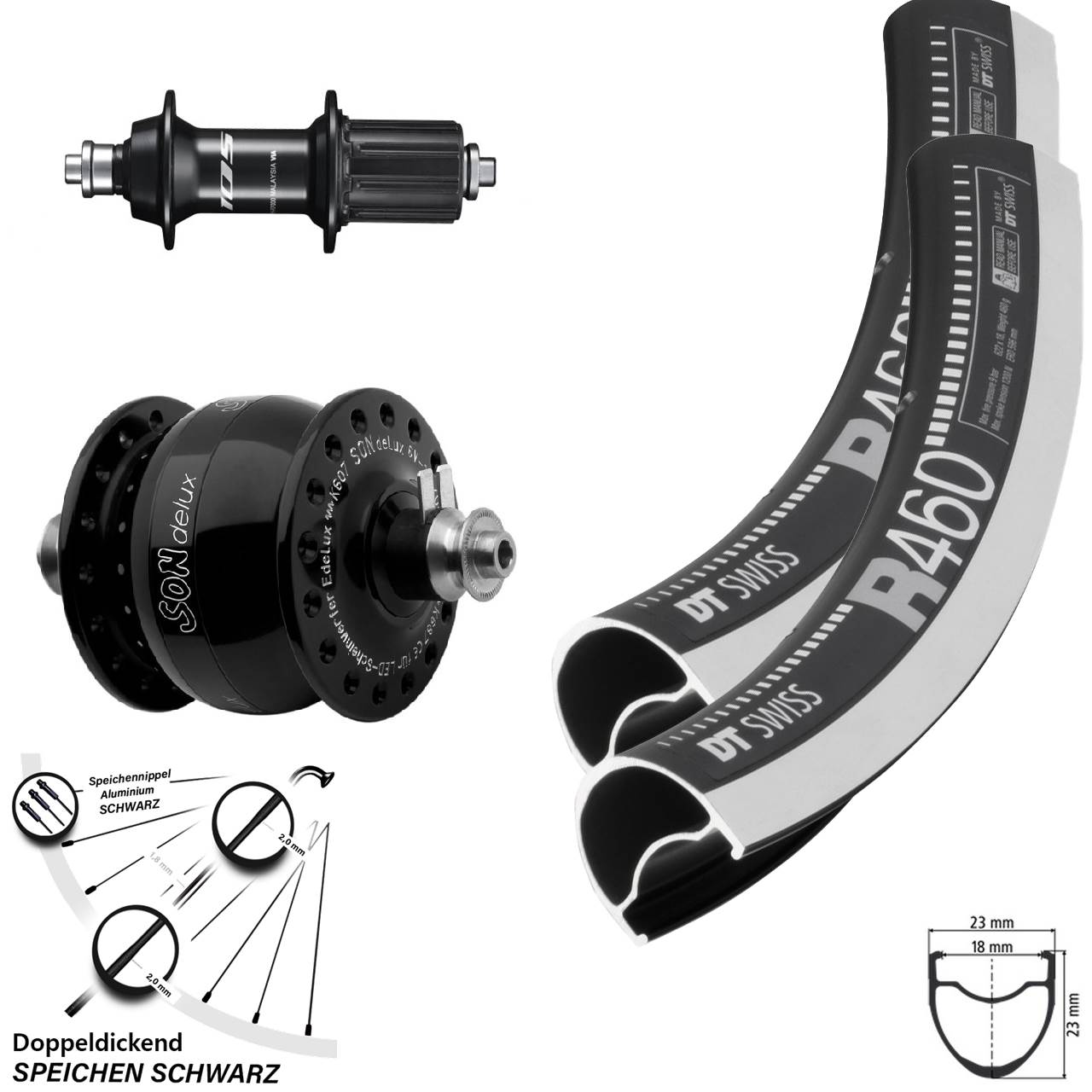 28 Zoll Laufradsatz DT Swiss R 460 Shimano FH-R7000 SON delux