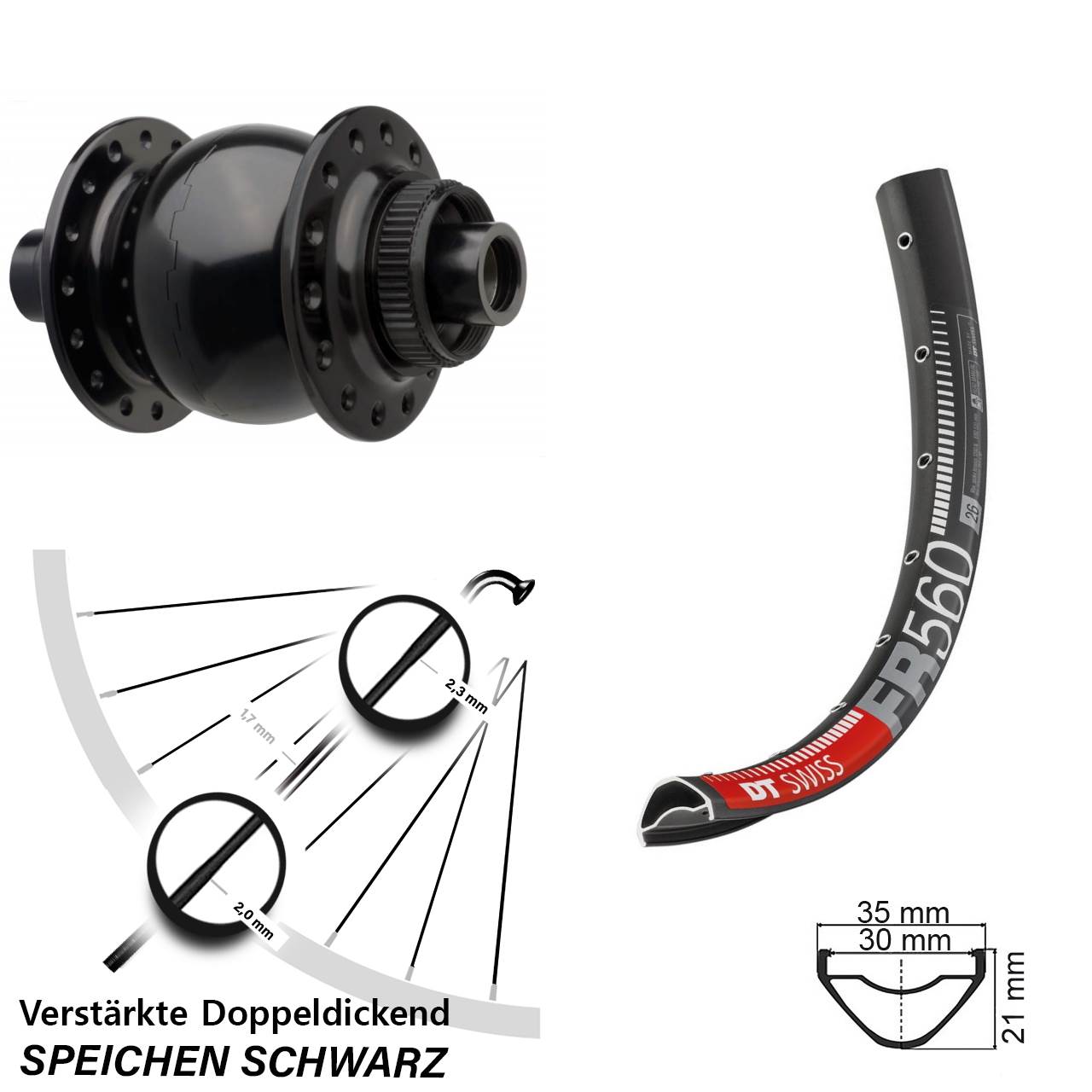 SON 28 DT Swiss FR560 26 Zoll Nabendynamovorderrad Centerlock 15x110 Boost