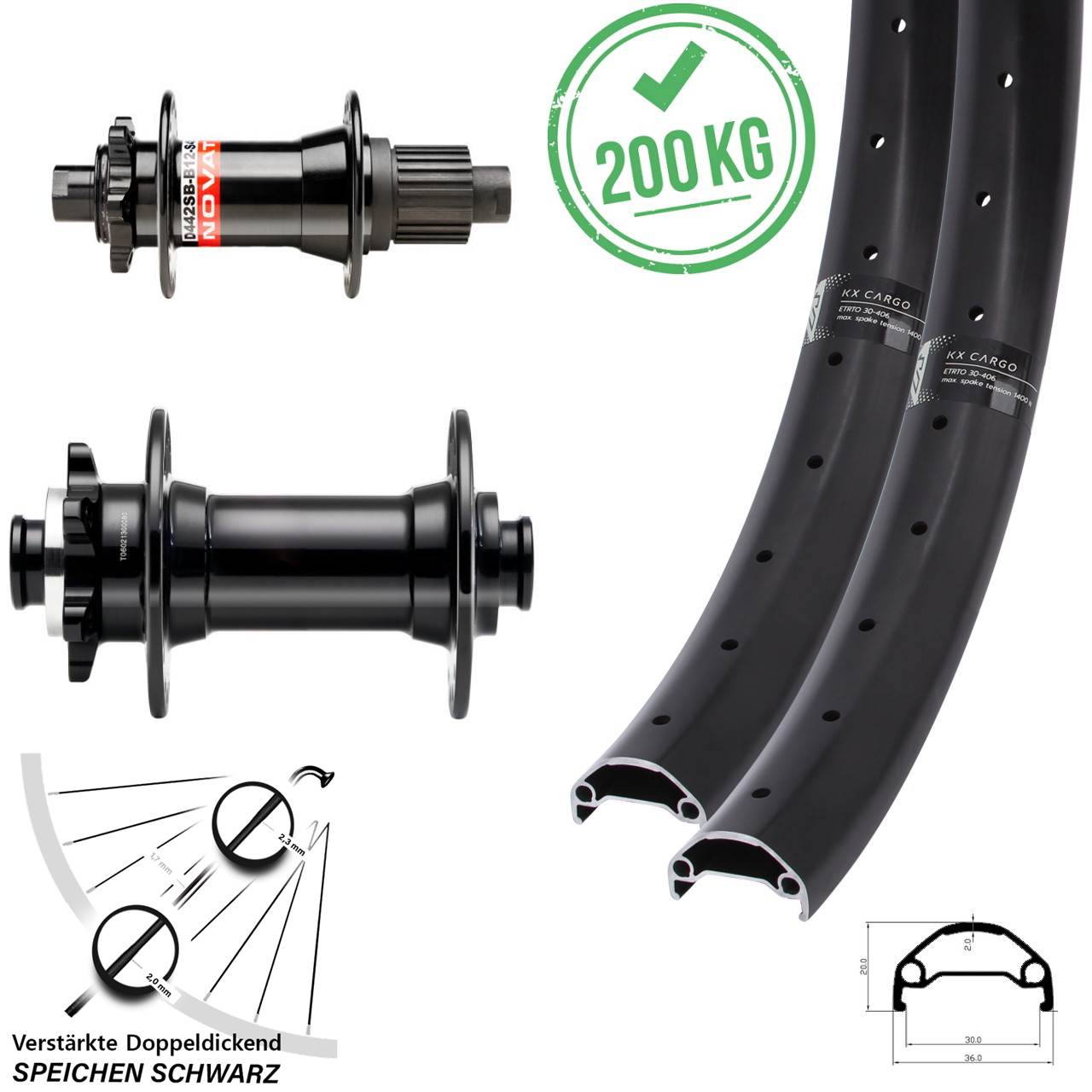 KX Cargo Novatec D341-B15 D442 26 Zoll Disc Laufradsatz 15x110 12x148 Micro Spline