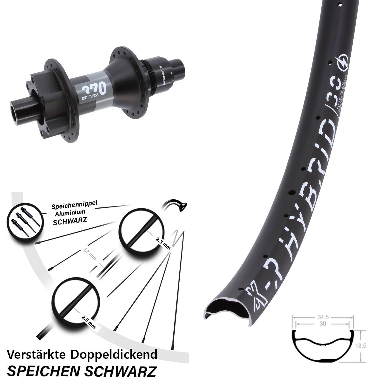 Boost Hinterrad 6-Loch 12x148 29 Zoll KX-R Hybrid 30 DT Swiss 370 XD 11-12 fach