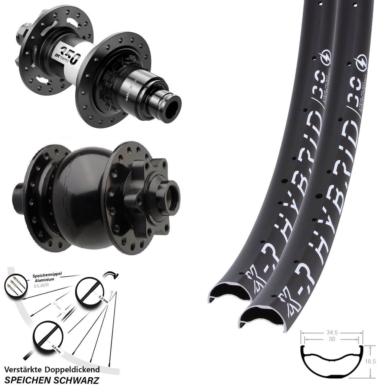 29 Zoll KX-R Hybrid 30 DT Swiss 350 DEG 72 SON 28 6-Loch Laufradsatz 15x110 12x148 XD 11