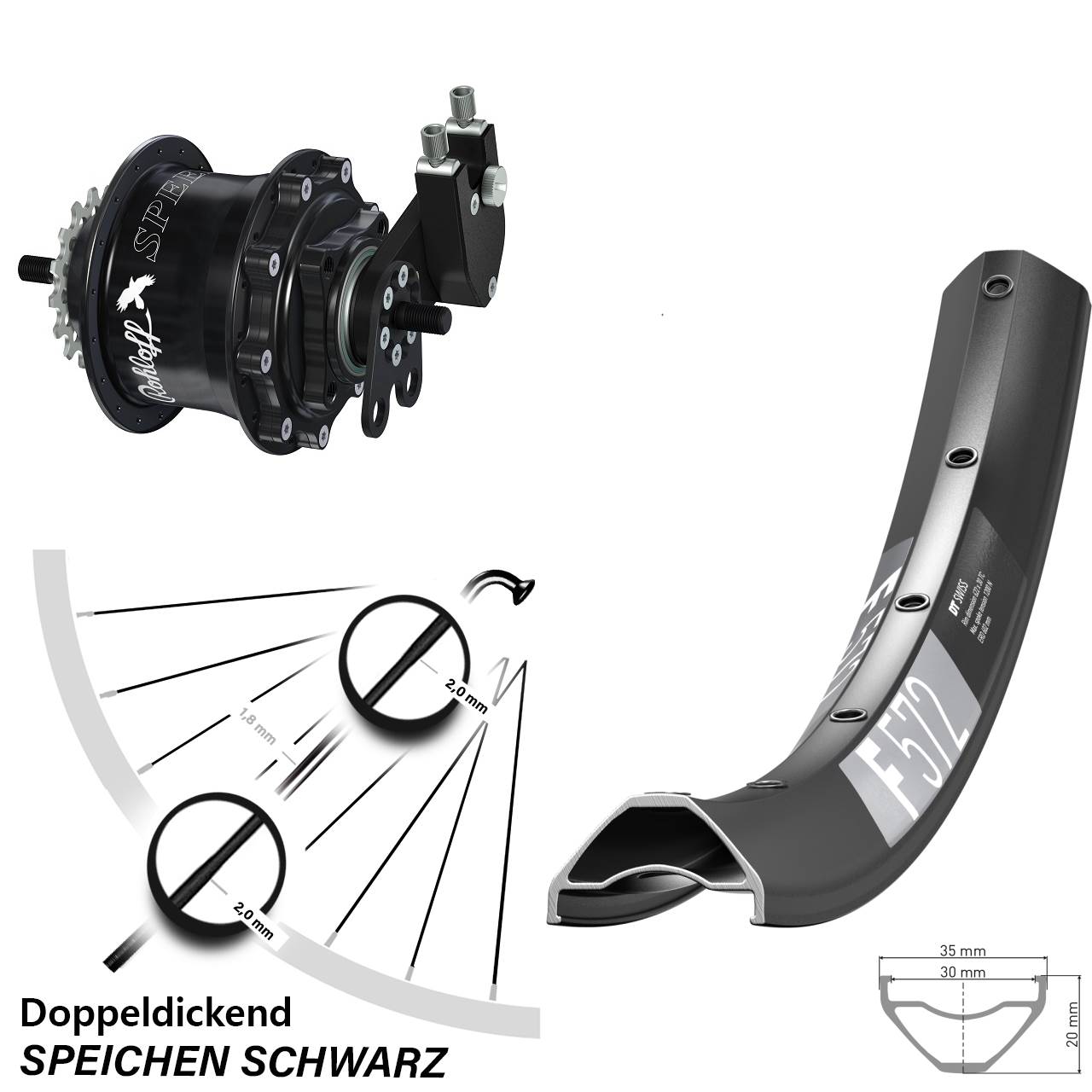 Hinterrad 29 Zoll DT Swiss F 572 Rohloff Speedhub 500/14 TS DB Tandem schwarz
