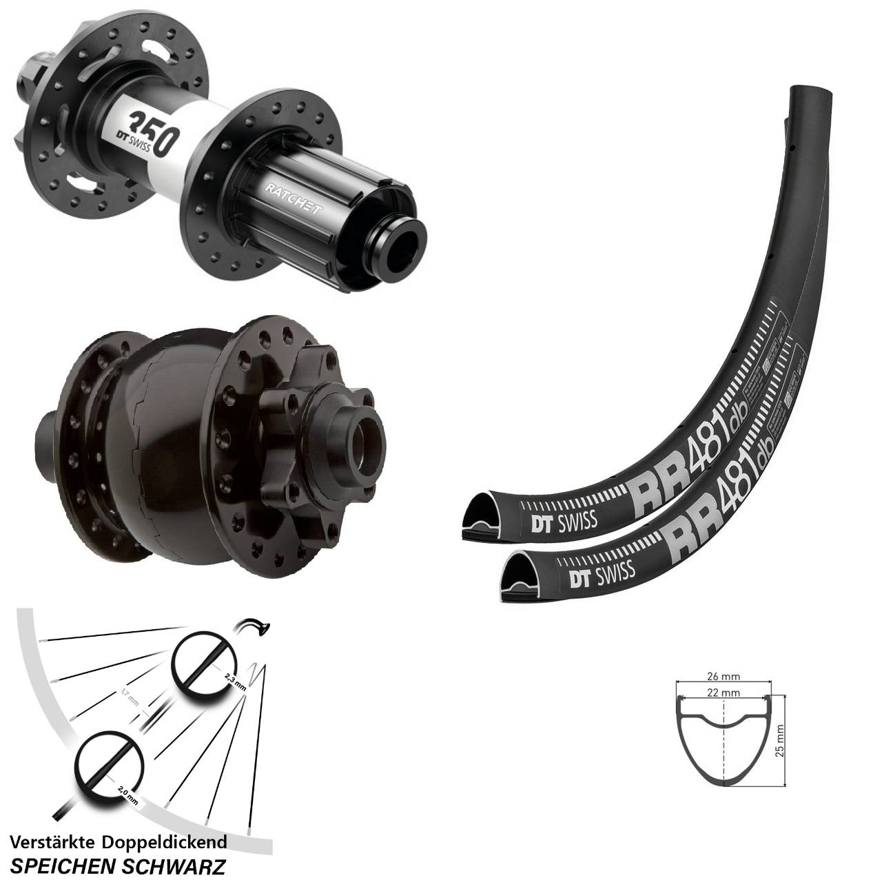 6-Loch Laufradsatz DT Swiss RR481 350 SON 28 Zoll 8-11 fach HG 15x100 12x142