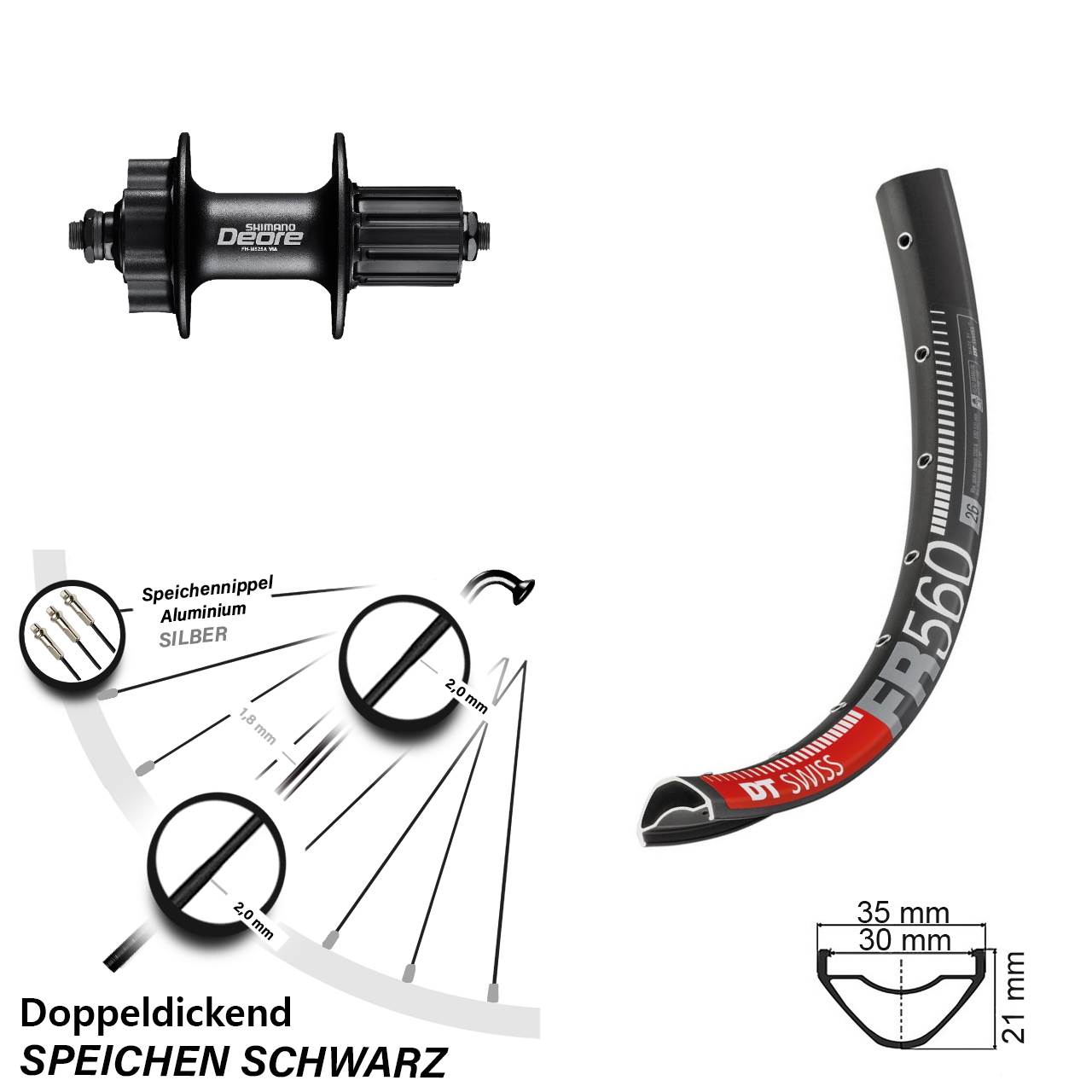 26 Zoll Hinterrad DT Swiss FR 560 Shimano M525