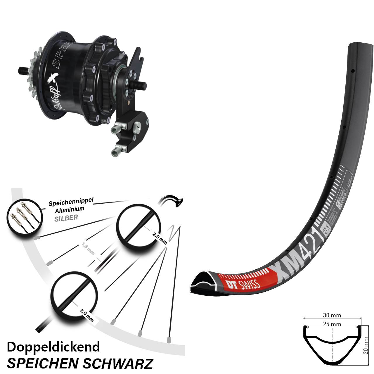 Hinterrad 27,5 Zoll DT Swiss XM 421 Disc Rohloff Speedhub 500/14 TS DB OEM2 Tandem schwarz