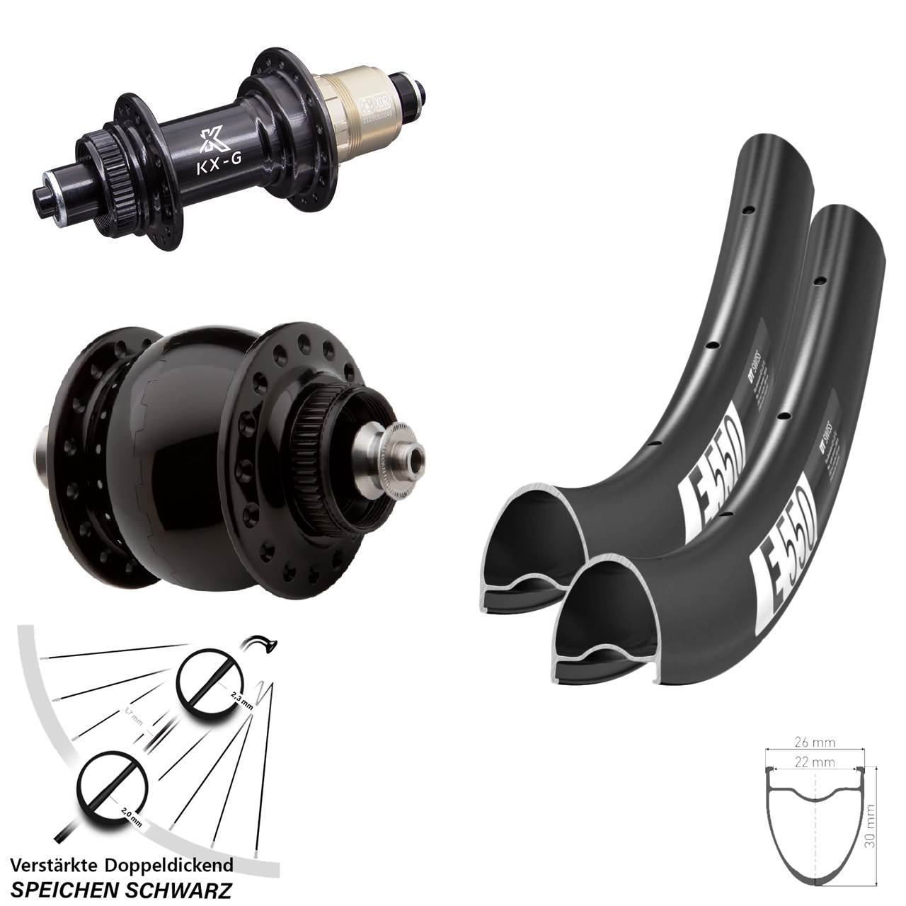 28 Zoll DT Swiss E 550 KX-G SON delux Laufradsatz Centerlock QR SRAM XDR