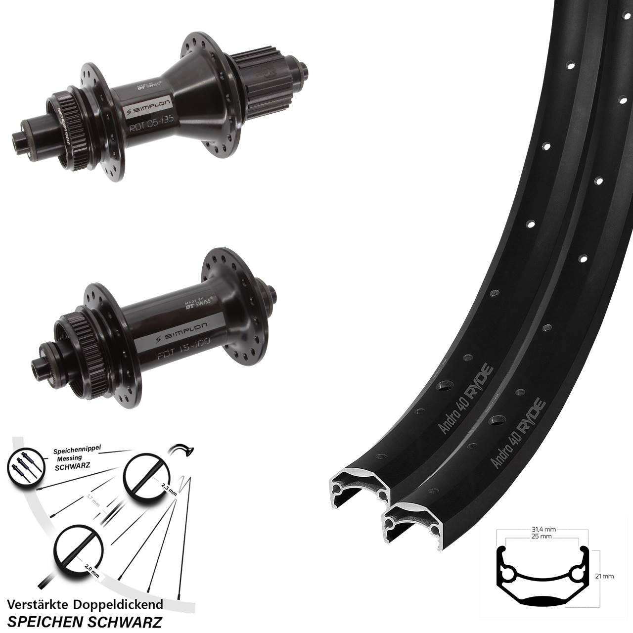 Disc Laufrad-Satz QR 27,5 Zoll Ryde Andra 40-370 DT Swiss 370 Hybrid Shimano Micro Spline
