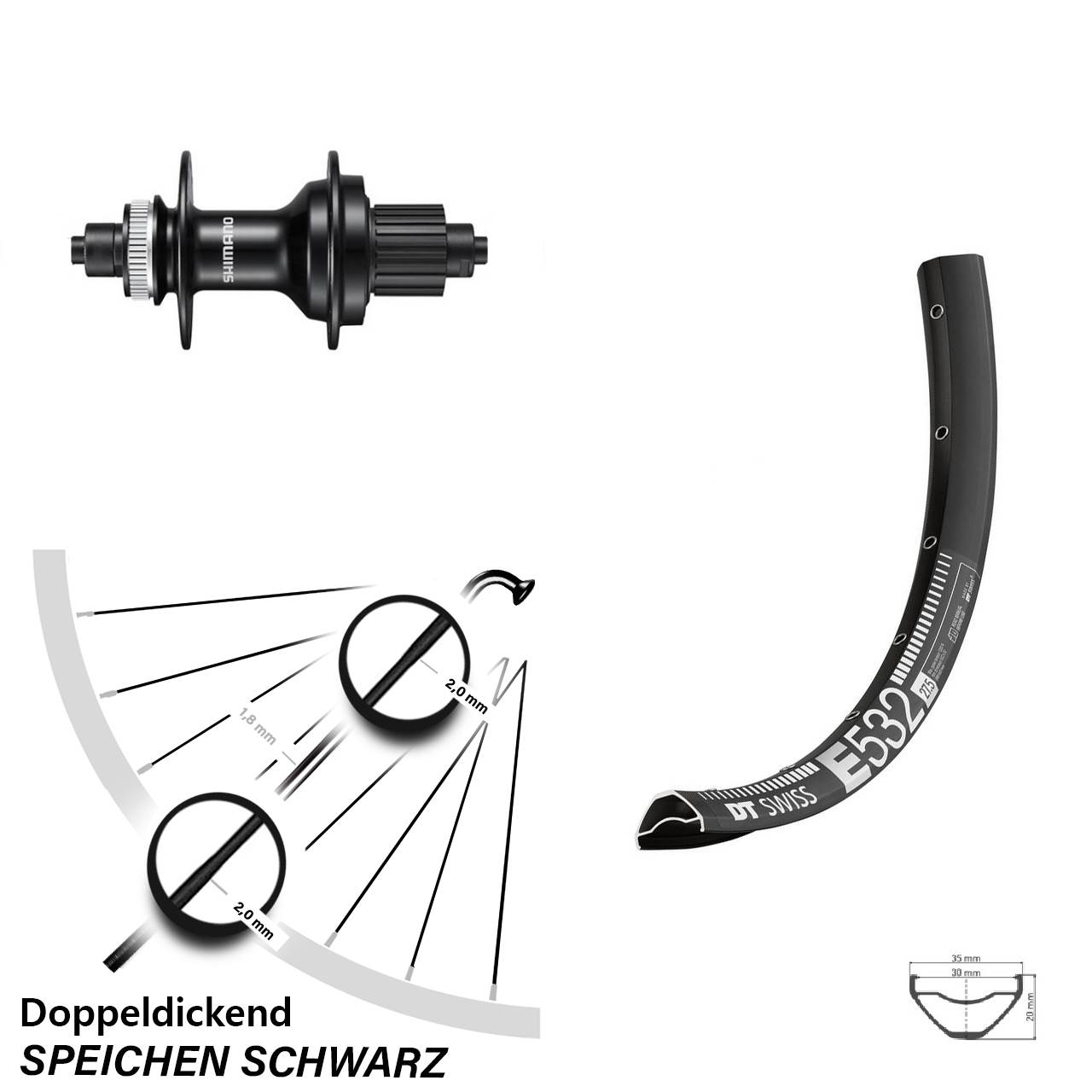 Disc Hinterrad QR 27,5 Zoll DT Swiss E 532 Shimano MT500 Micro Spline