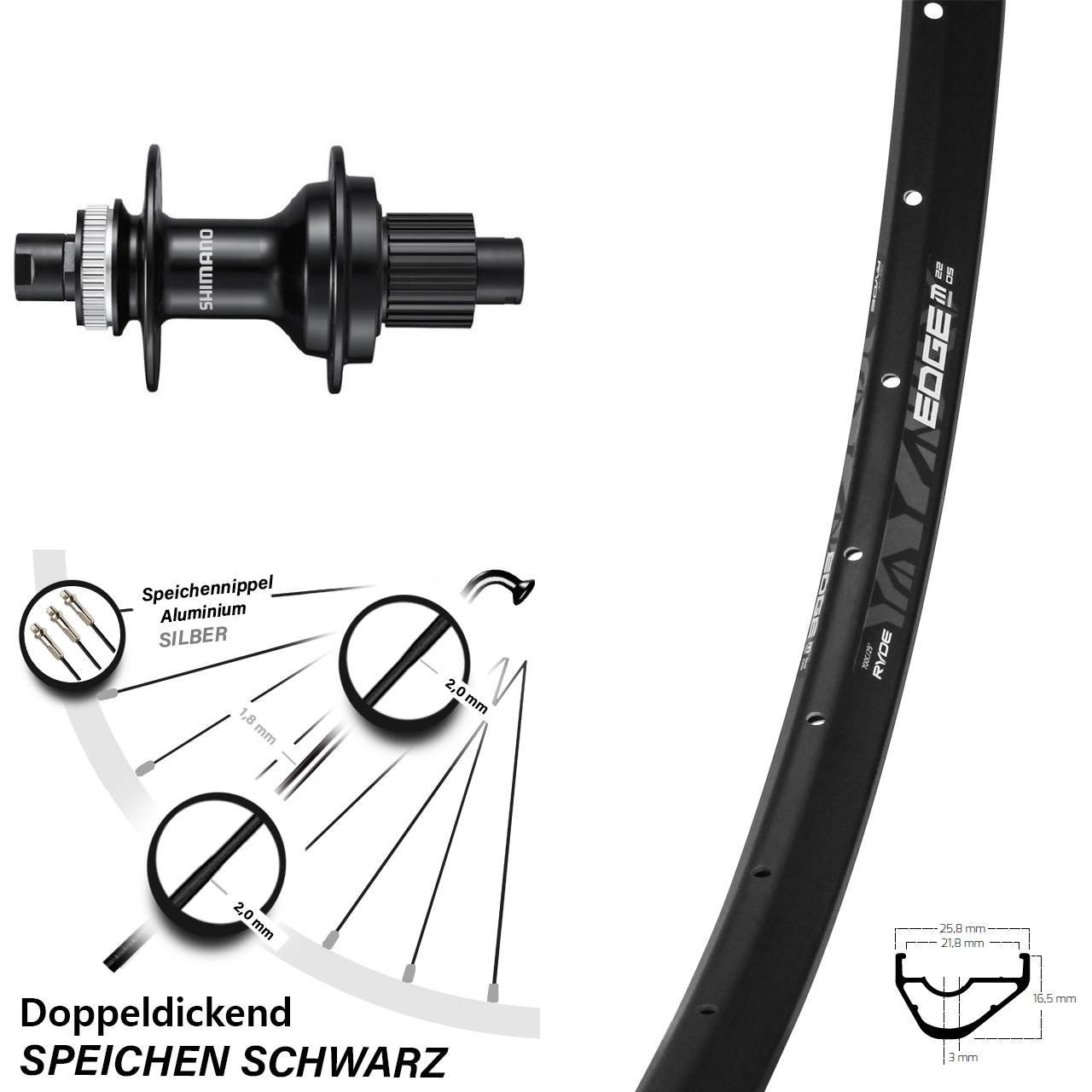 Hinterrad Centerlock 28 Zoll Ryde Edge M22 Shimano FH-MT510 Shimano Micro Spline 12x142