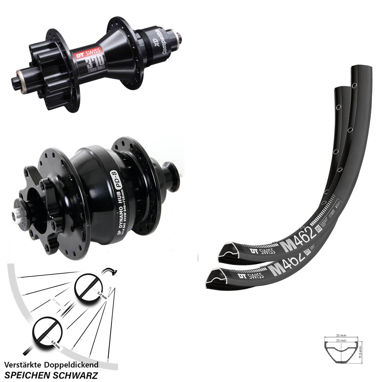 29 Zoll DT Swiss M462-370 Shutter PD-8 6-Loch Laufradsatz QR XD